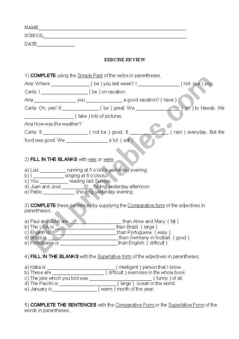 EXERCISE REVIEW VERBS worksheet
