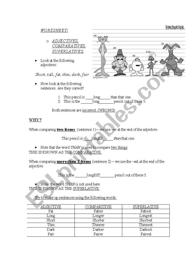 Comparatives and Superlatives worksheet