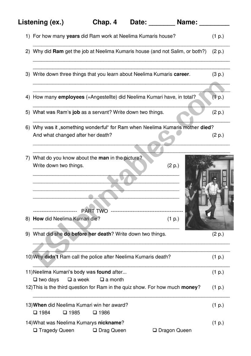 Listening or Reading Comprehension Test Slumdog Millionaire Chapter 4