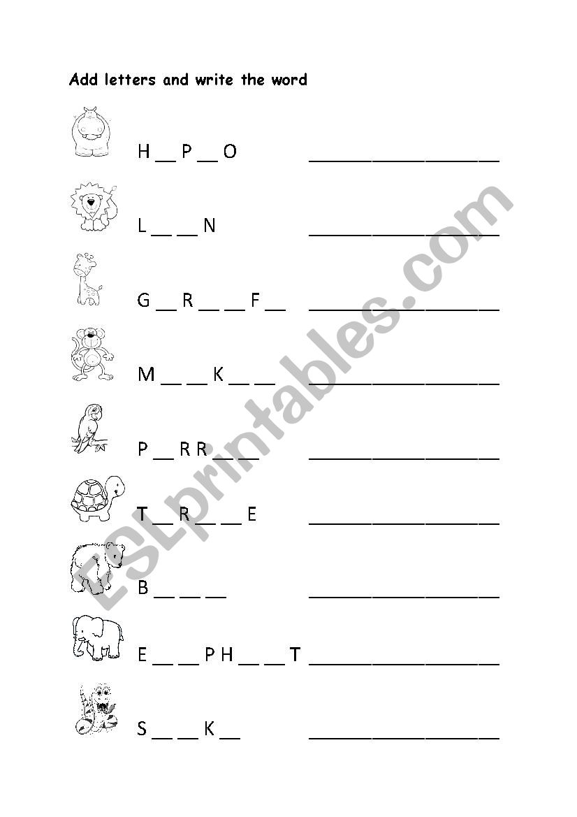 animals worksheet