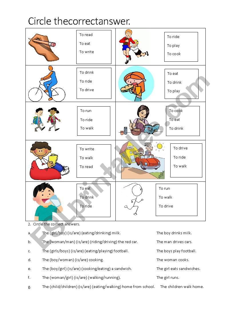 Action Verbs circle The Correct Answer ESL Worksheet By Sherri Notz