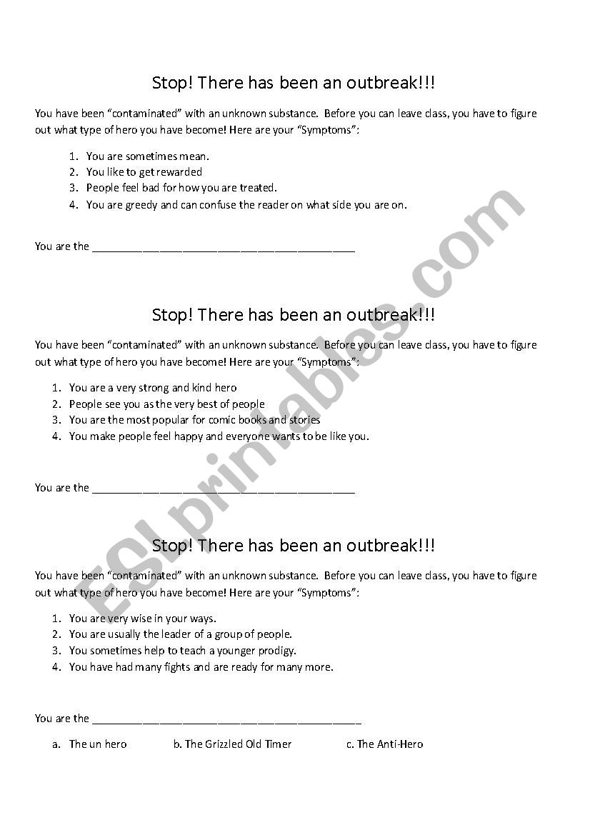Hero Outbreak activity worksheet