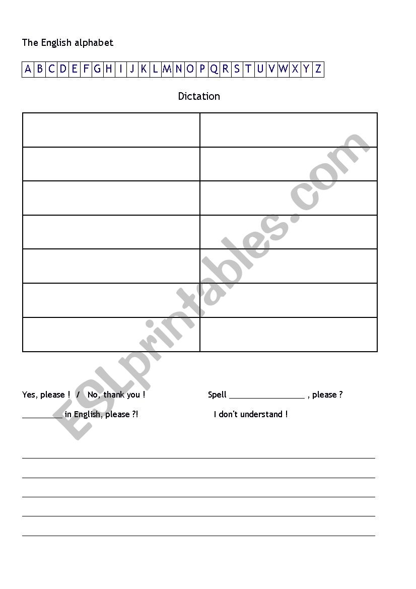 Dictation sheet worksheet