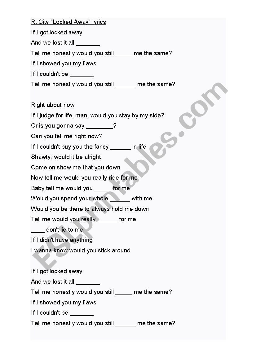 Song: Locked Away worksheet