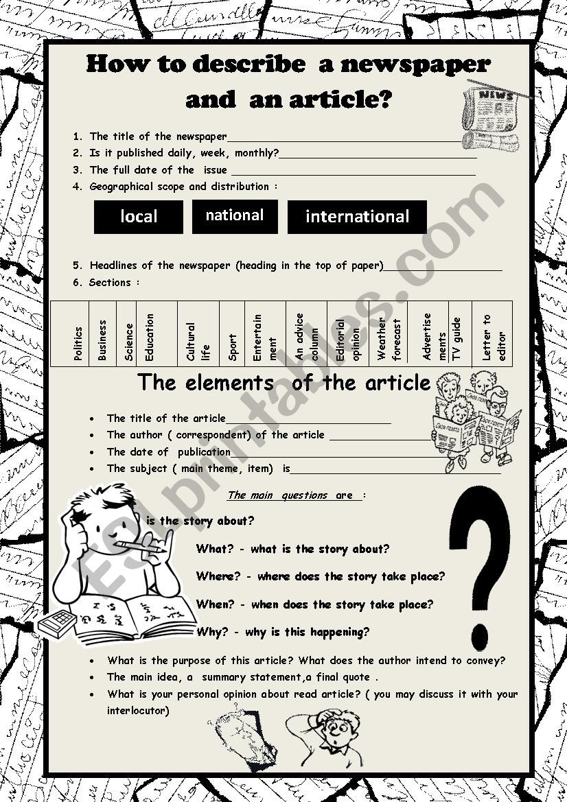 How to describe the newspaper? The elements of the article 