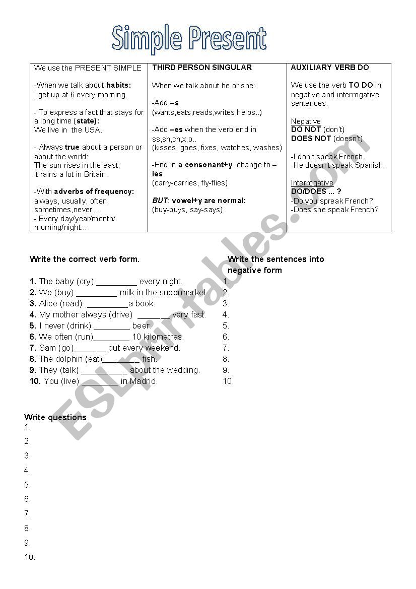 Present Simple worksheet