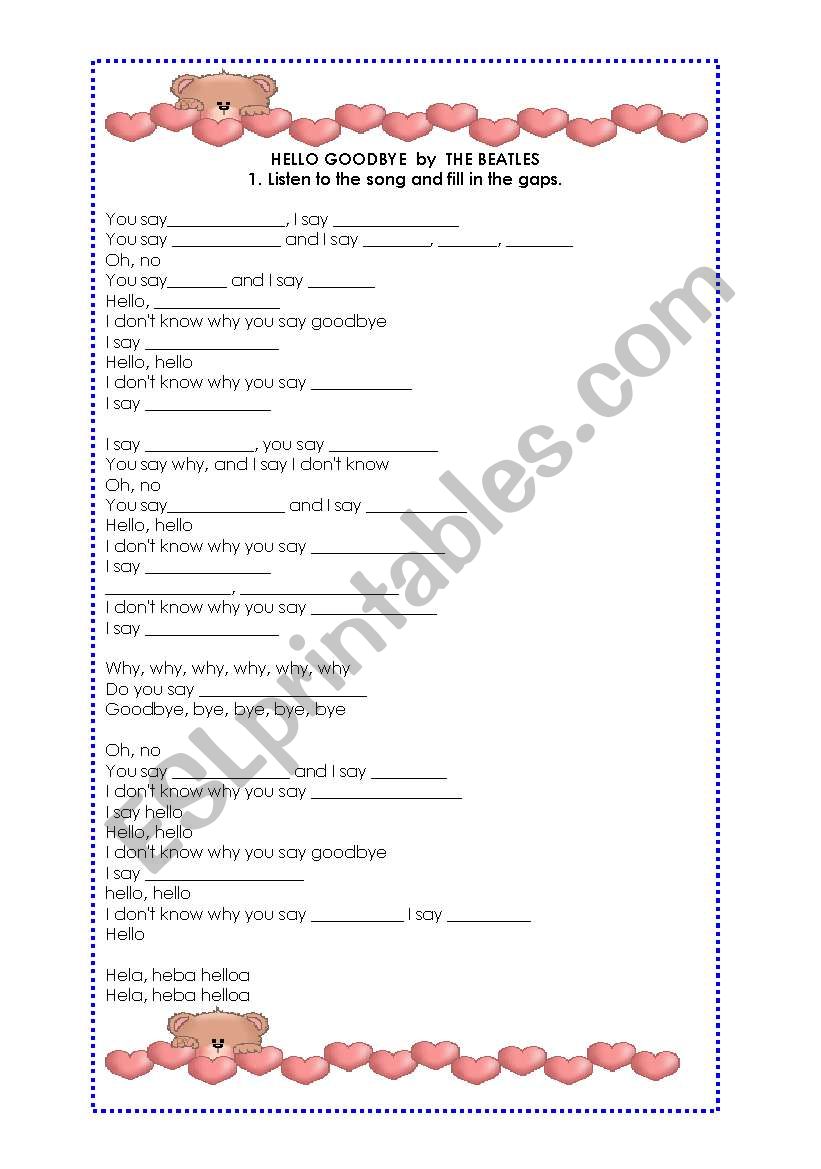 Hell!By!-The Beatles 2 - song worksheet