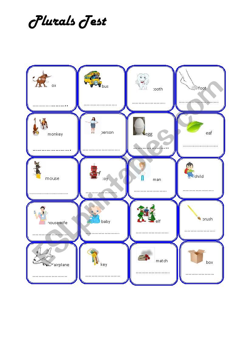 SINGULAR - PLURAL TEST (Short Form)