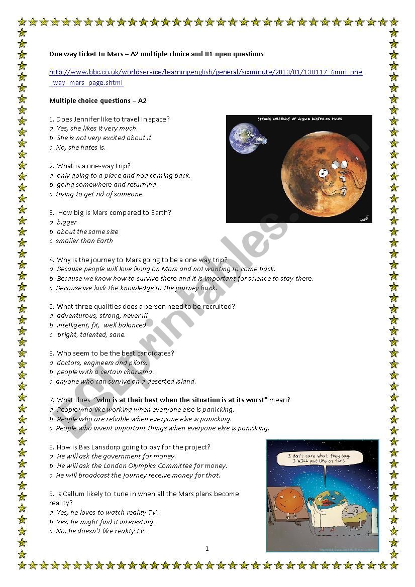 One way ticket to Mars - CEF A2/ B1