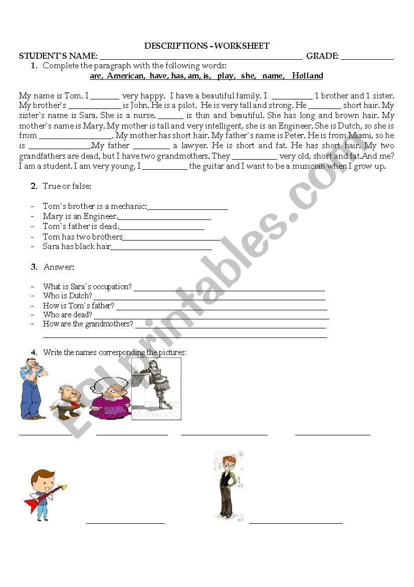 My family description worksheet