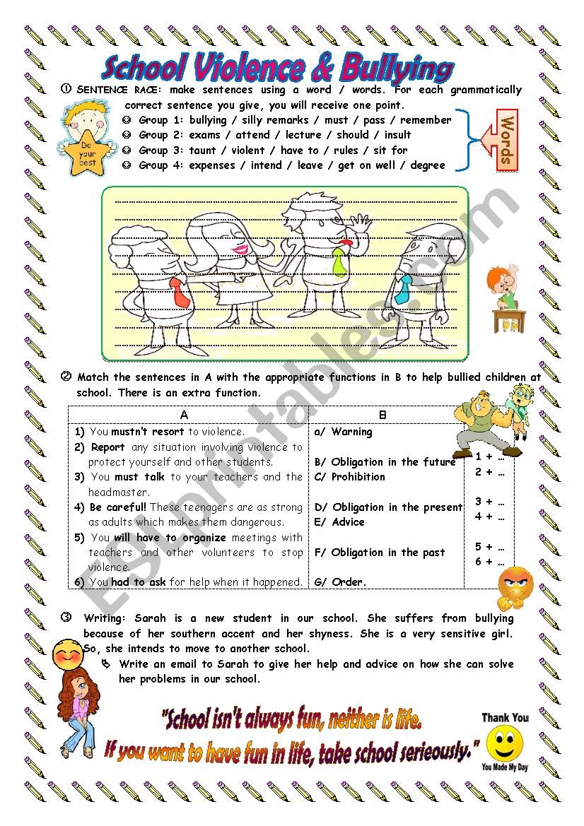 School violence / Bullying worksheet