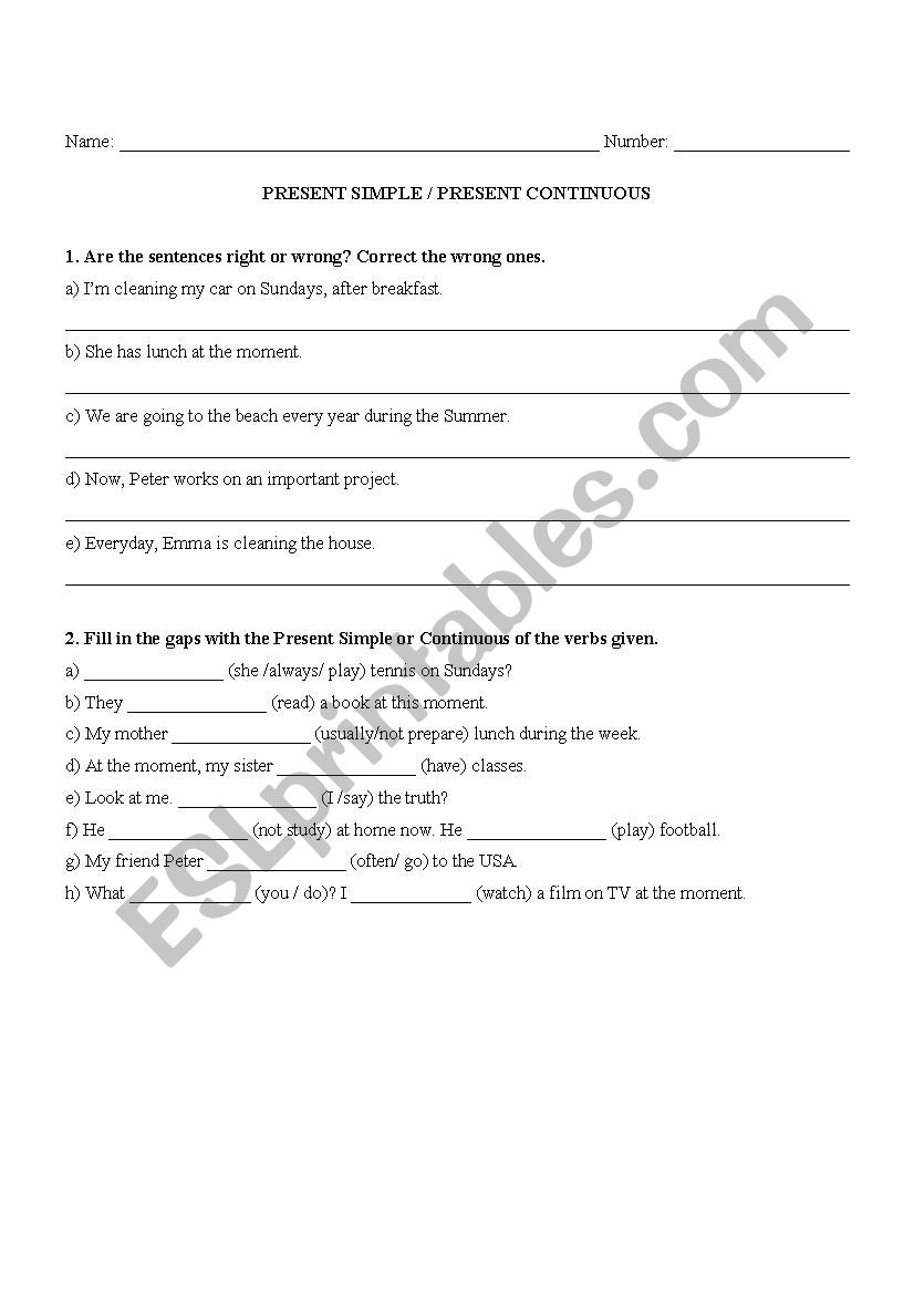 Present Simple or Continuous worksheet