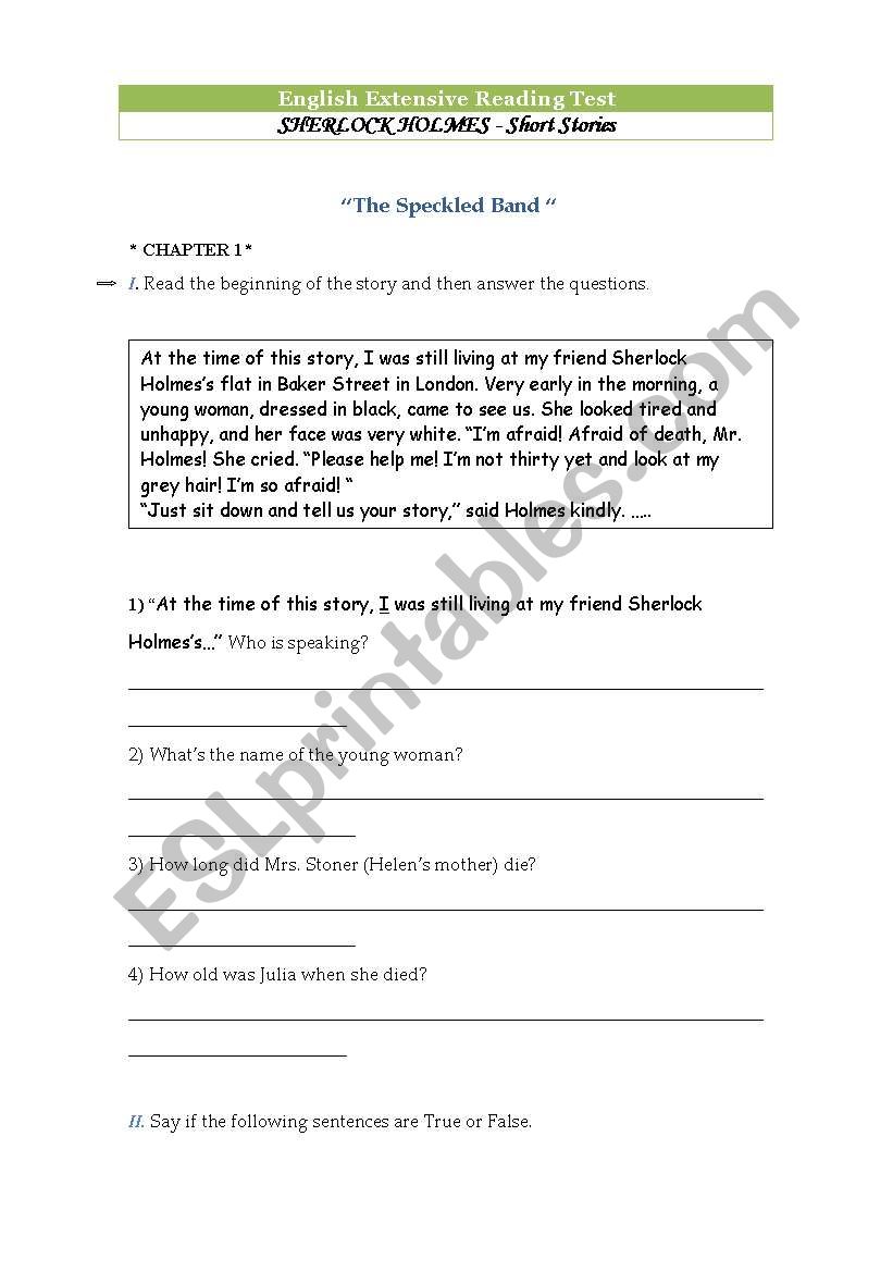 Sherlock Holmes Short Story test ( The Speckled Band )