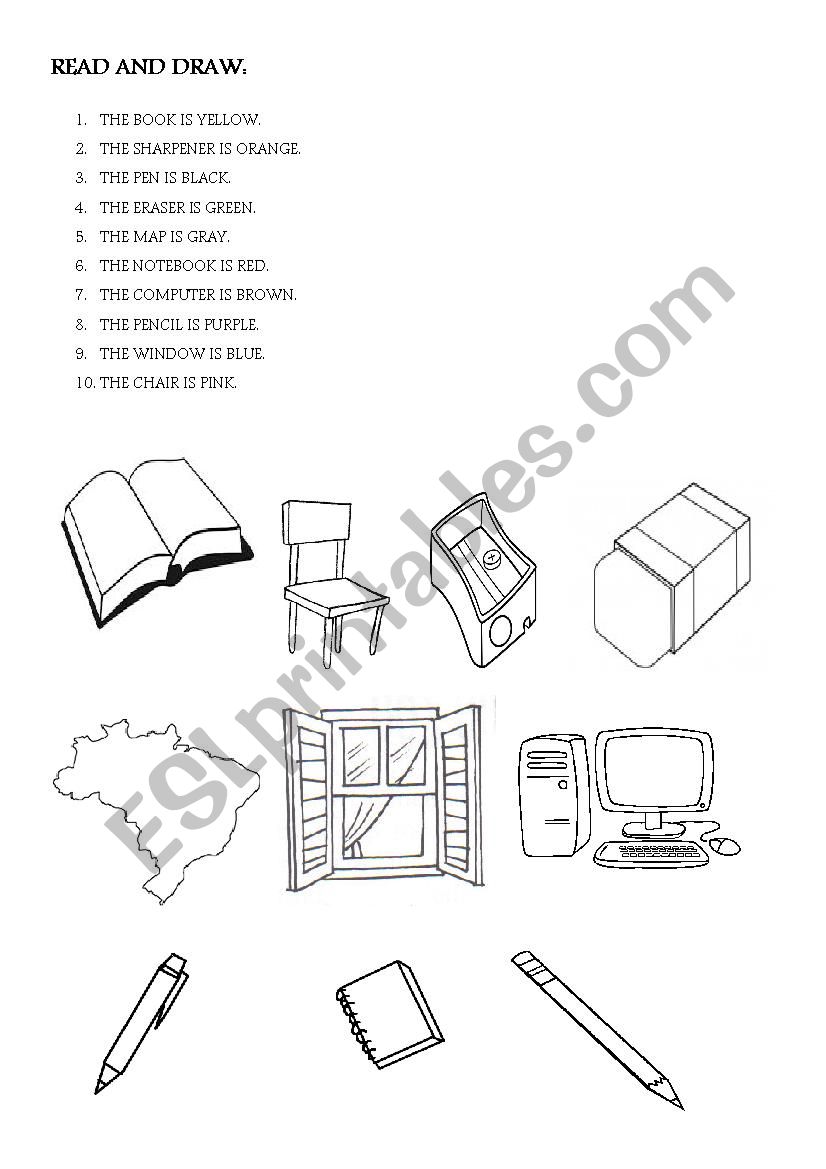 SCHOOL OBJECTS - READ AND DRAW