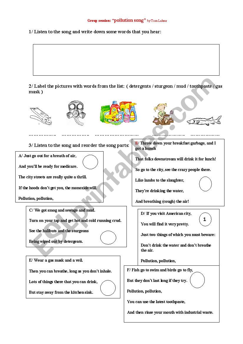 pollution song by Tom Lehrer worksheet