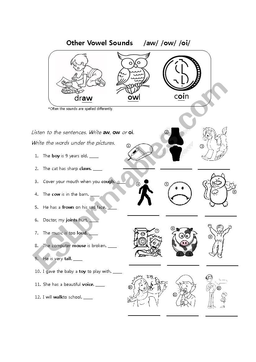 Other Vowel Sounds /aw/ /ow/ /ie/