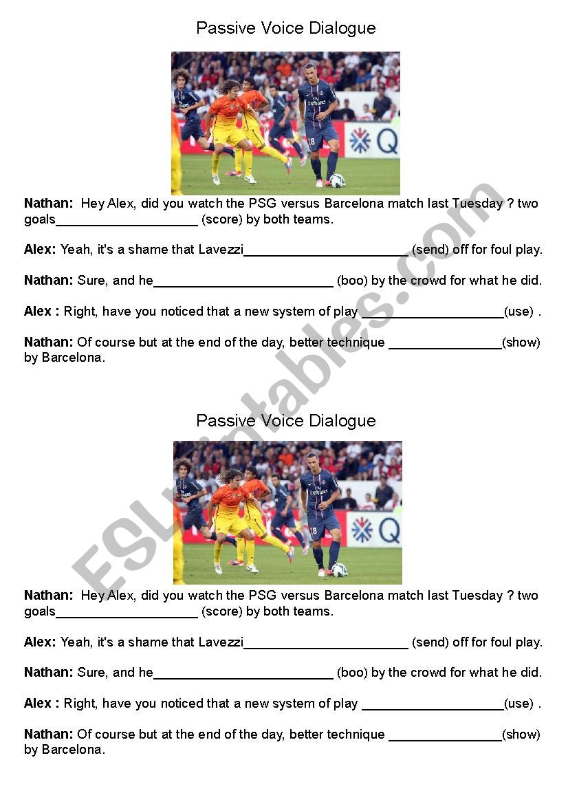 Passive voice sports dialogue worksheet