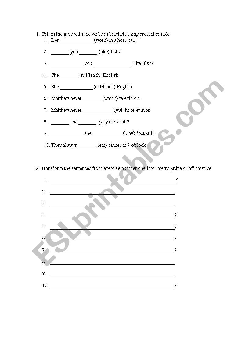 Present simple review worksheet