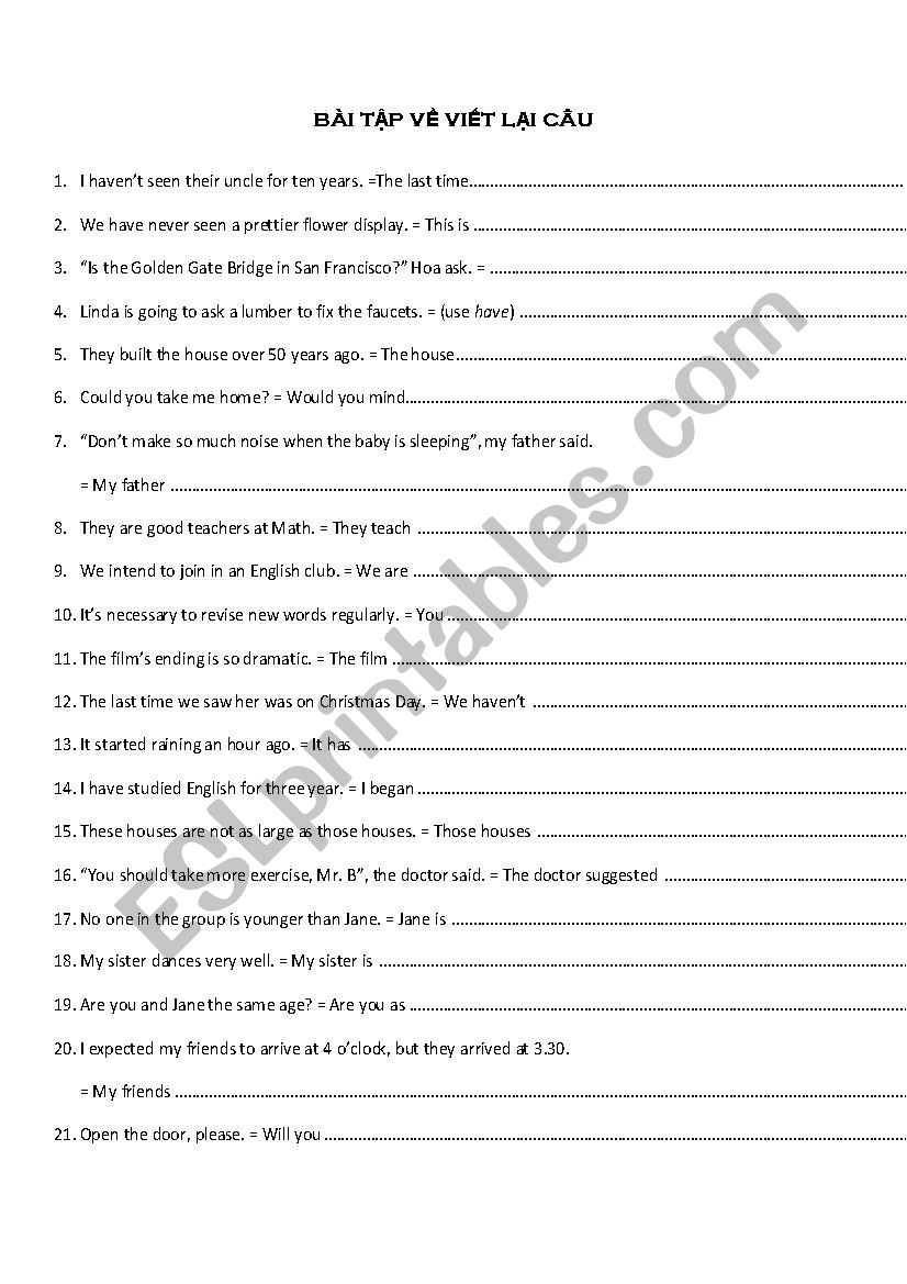 Sentences exercise worksheet