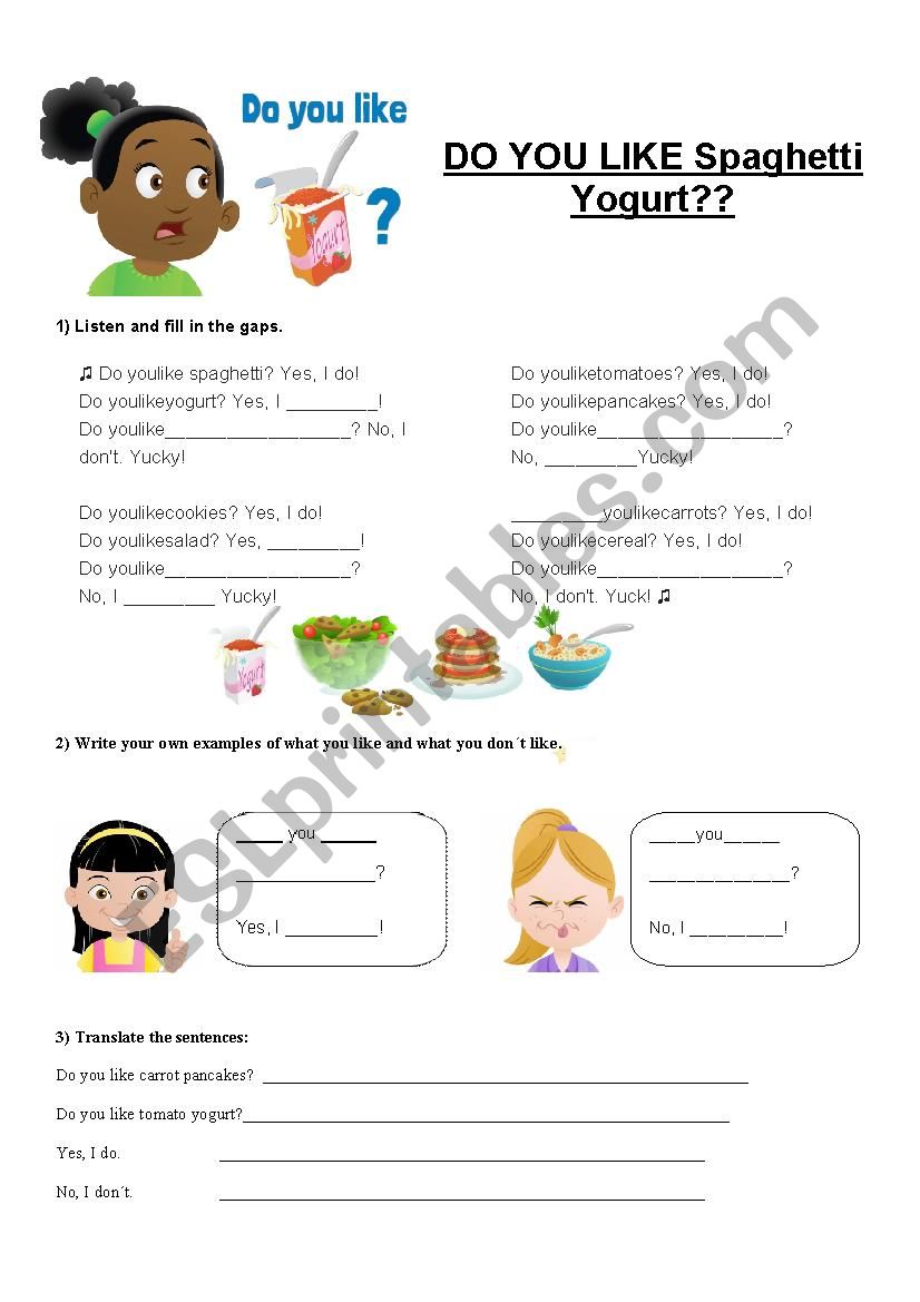 Do you like Spaghetti Yogurt? worksheet