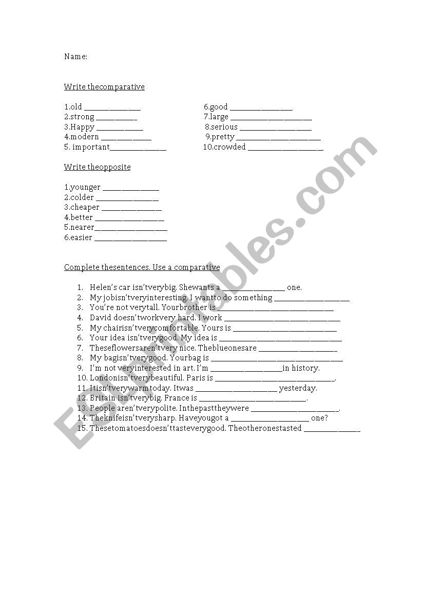 comparatives worksheet