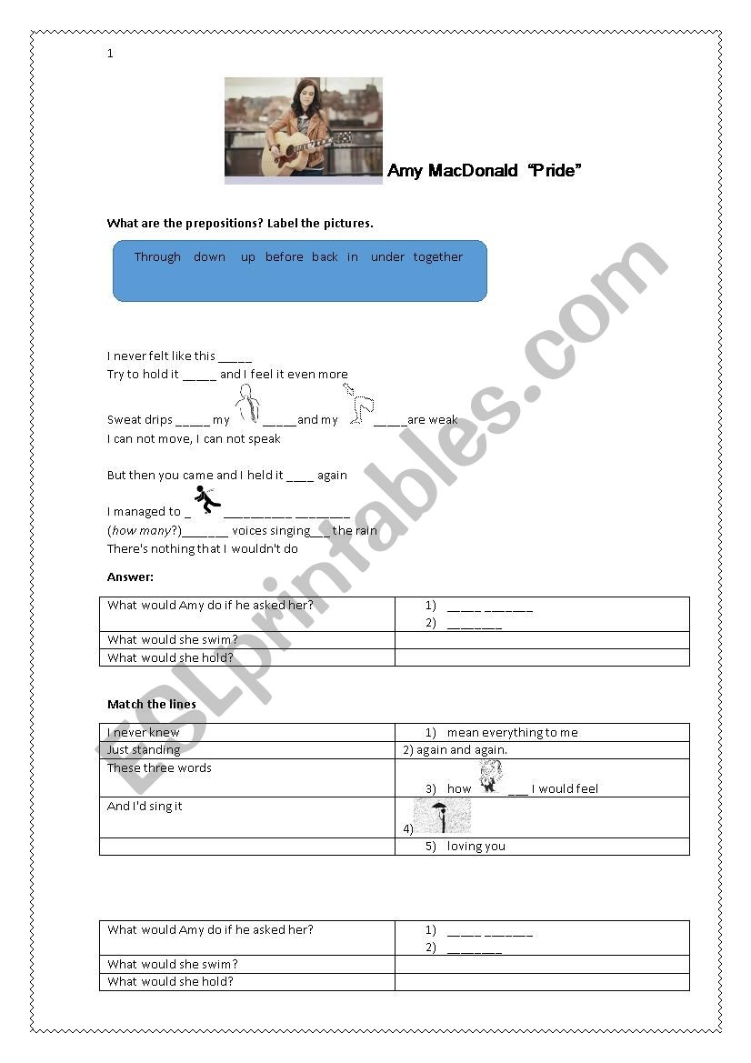 Pride by Amy MacDonald worksheet