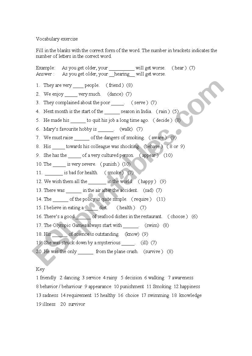 intermediate English vocabulary exercise