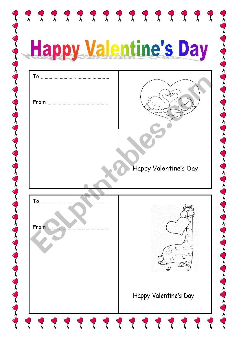 Valentines Day card worksheet