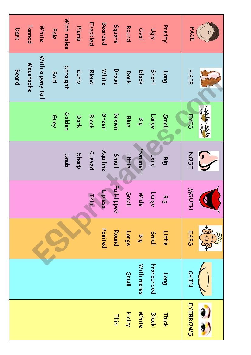 DESCRIBING FACES worksheet