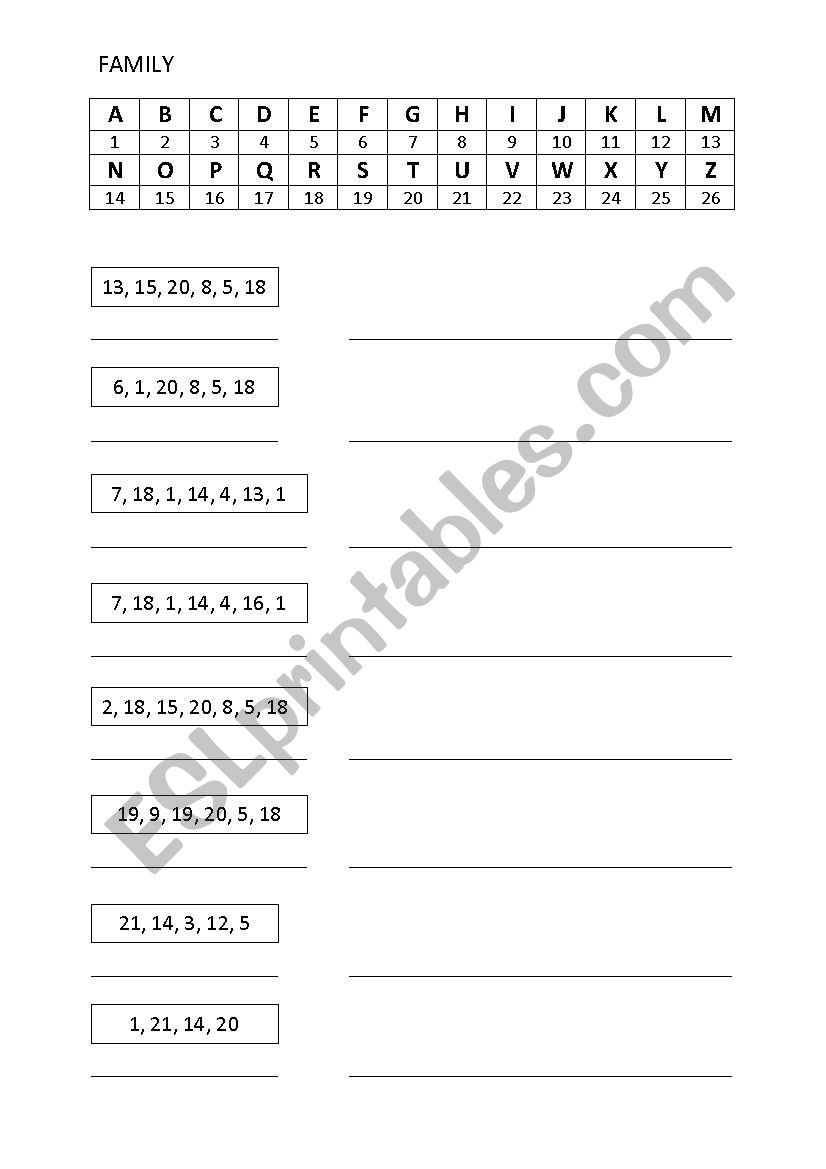 FAMILY worksheet