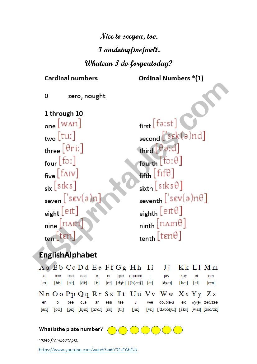 Numbers, alphabet - ESL worksheet by jolantakokina