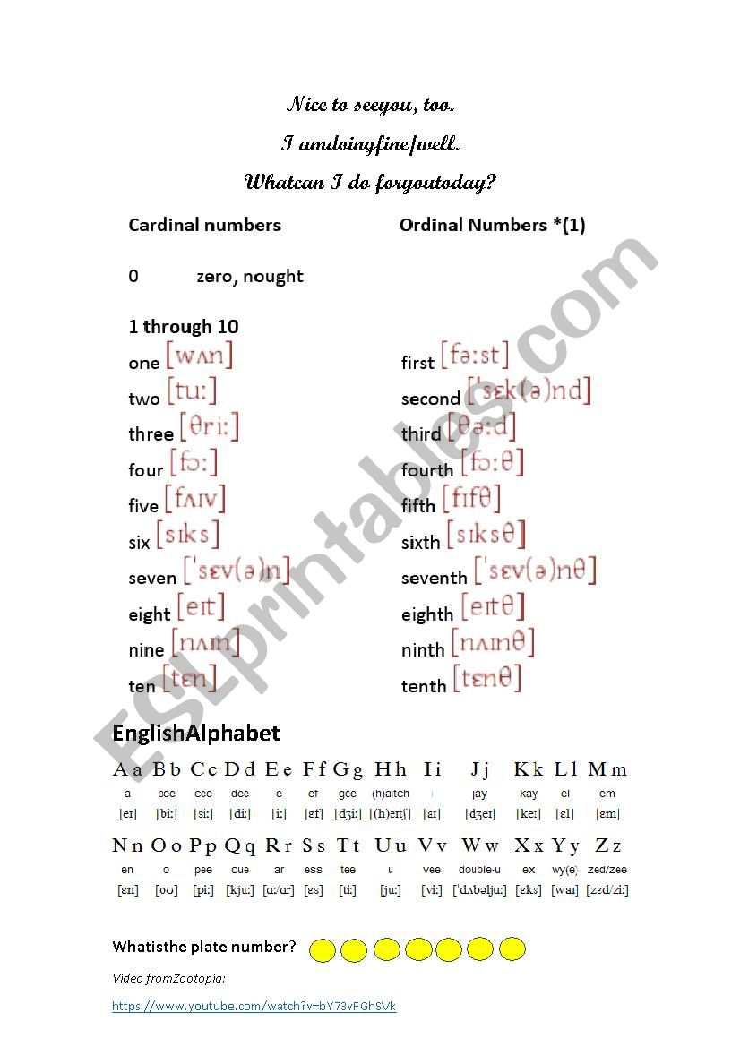 Numbers, alphabet worksheet