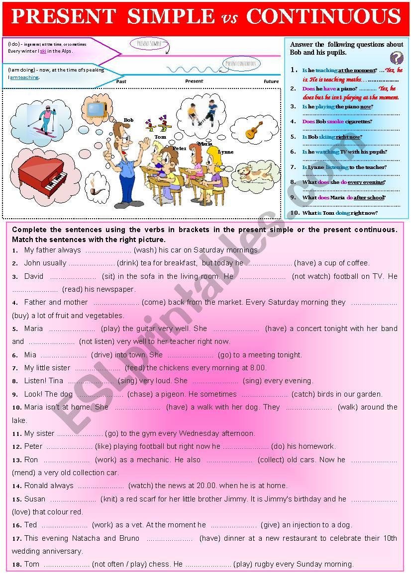 Grammar PRESENT SIMPLE vs CONTINUOUS  + exercices