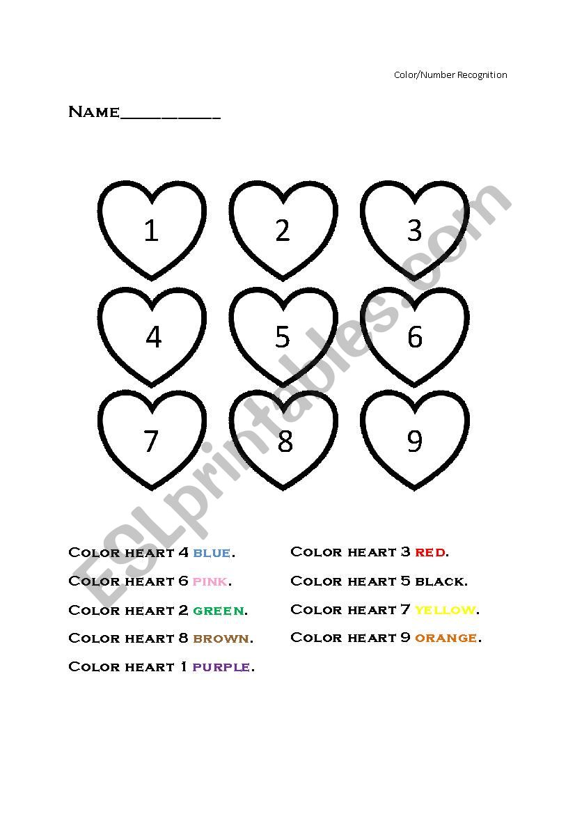 Color/Number Recognition worksheet