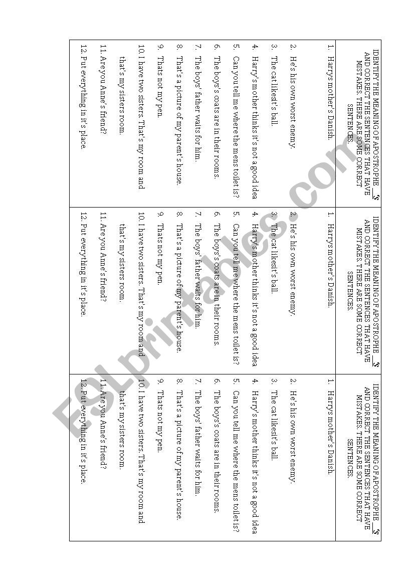 apostrophe ´s worksheet