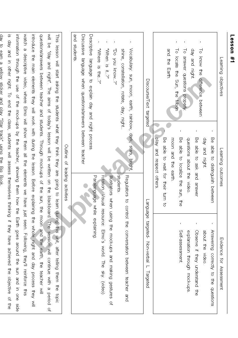 day and night worksheet
