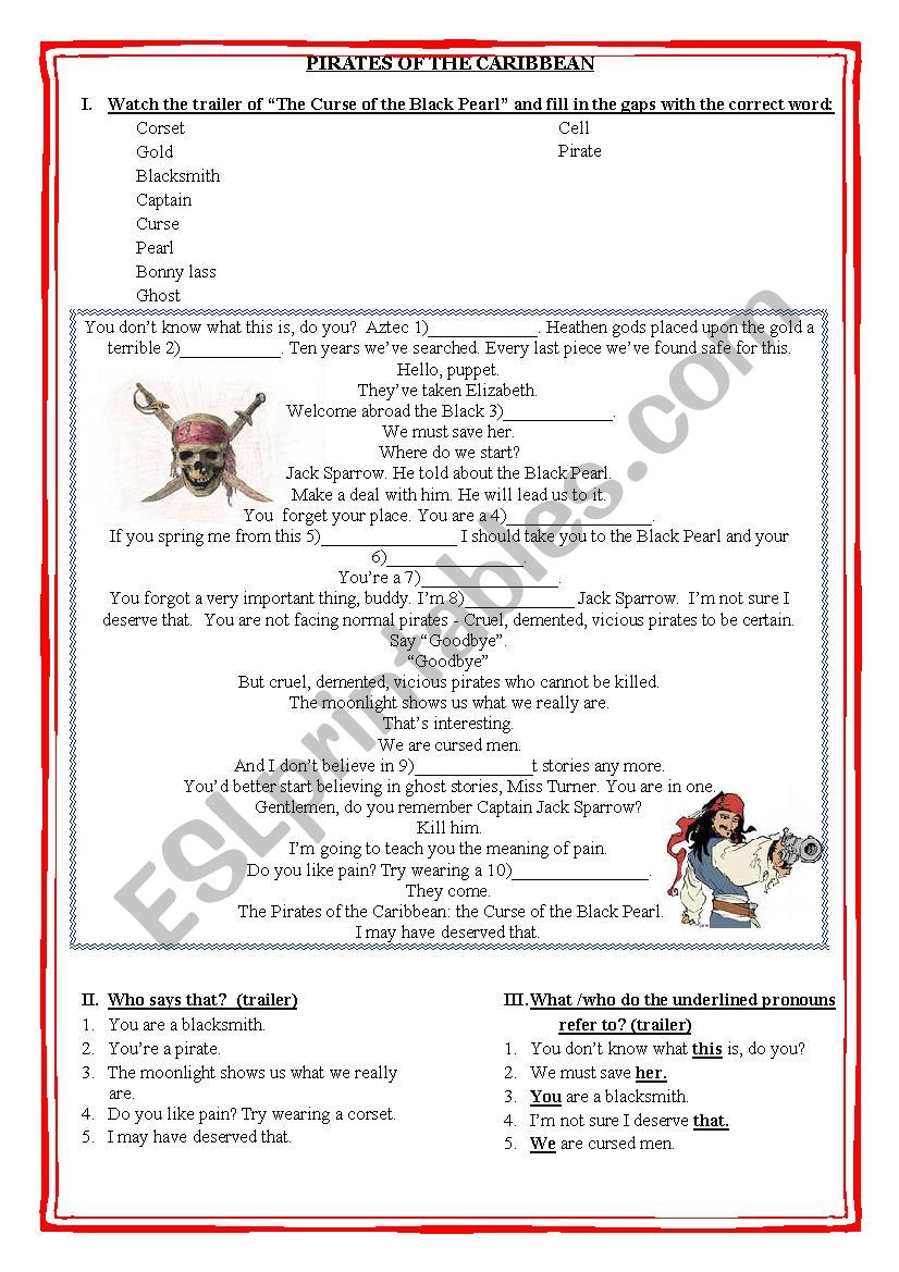 Pirates of the Carbbean (trailer worksheet + Penguin Readers)