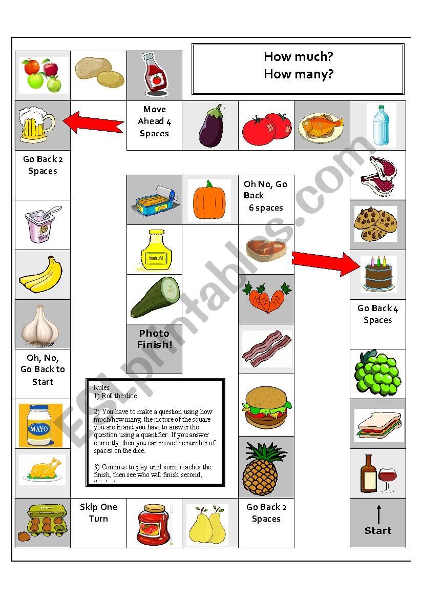 FOOD board game worksheet