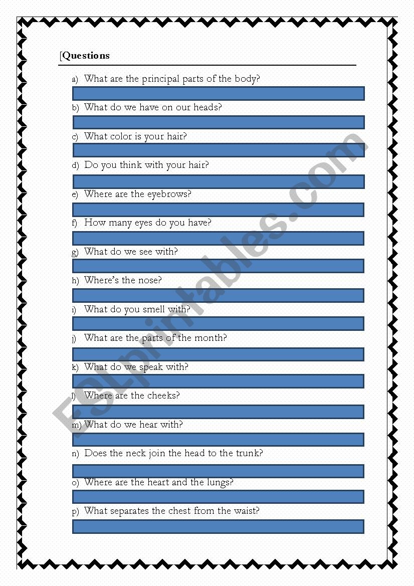 body parts worksheet