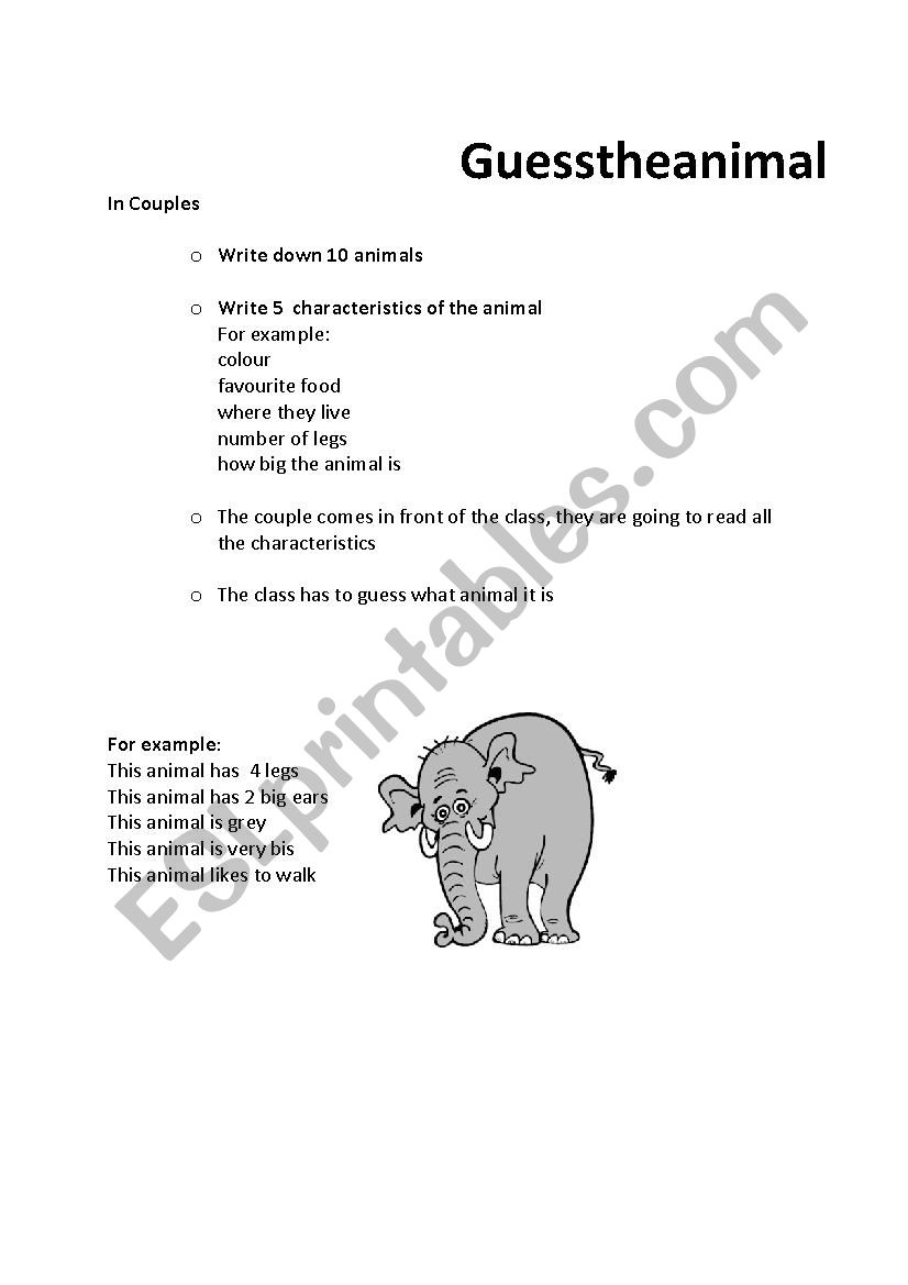 Guess the animal worksheet