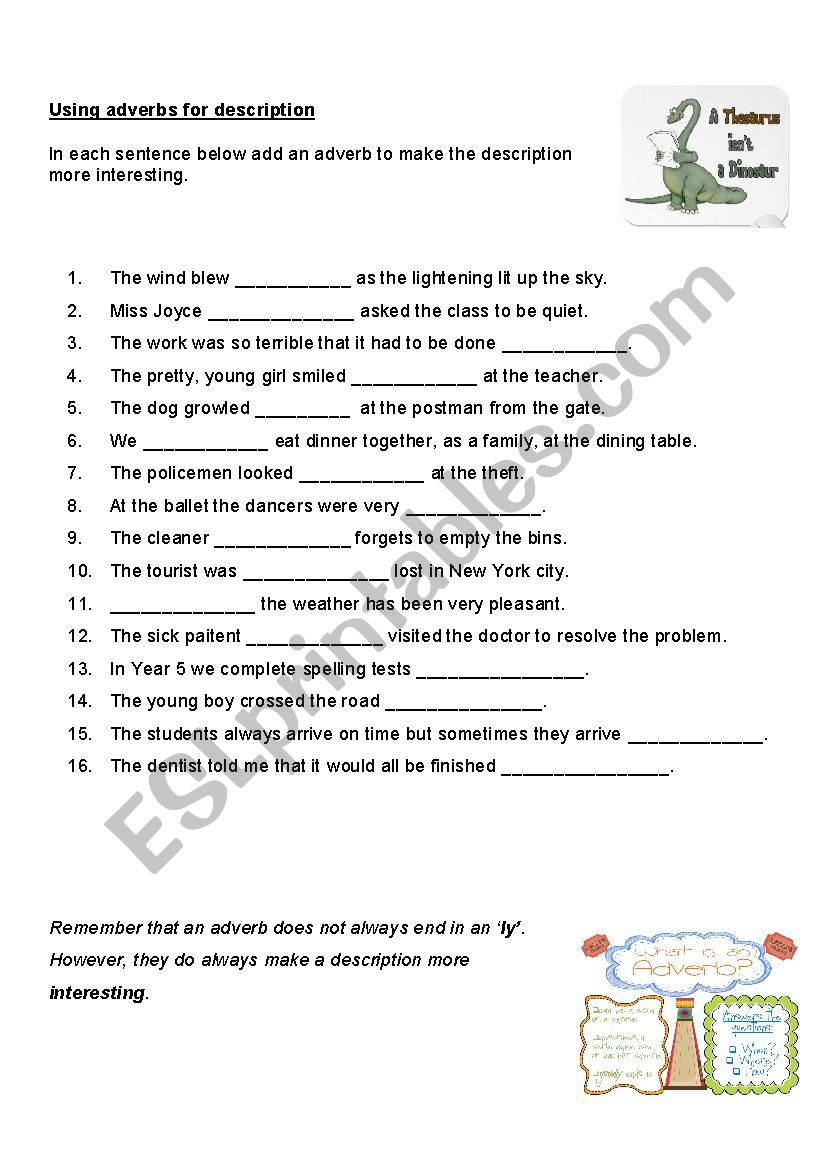 Using adverbs for description worksheet