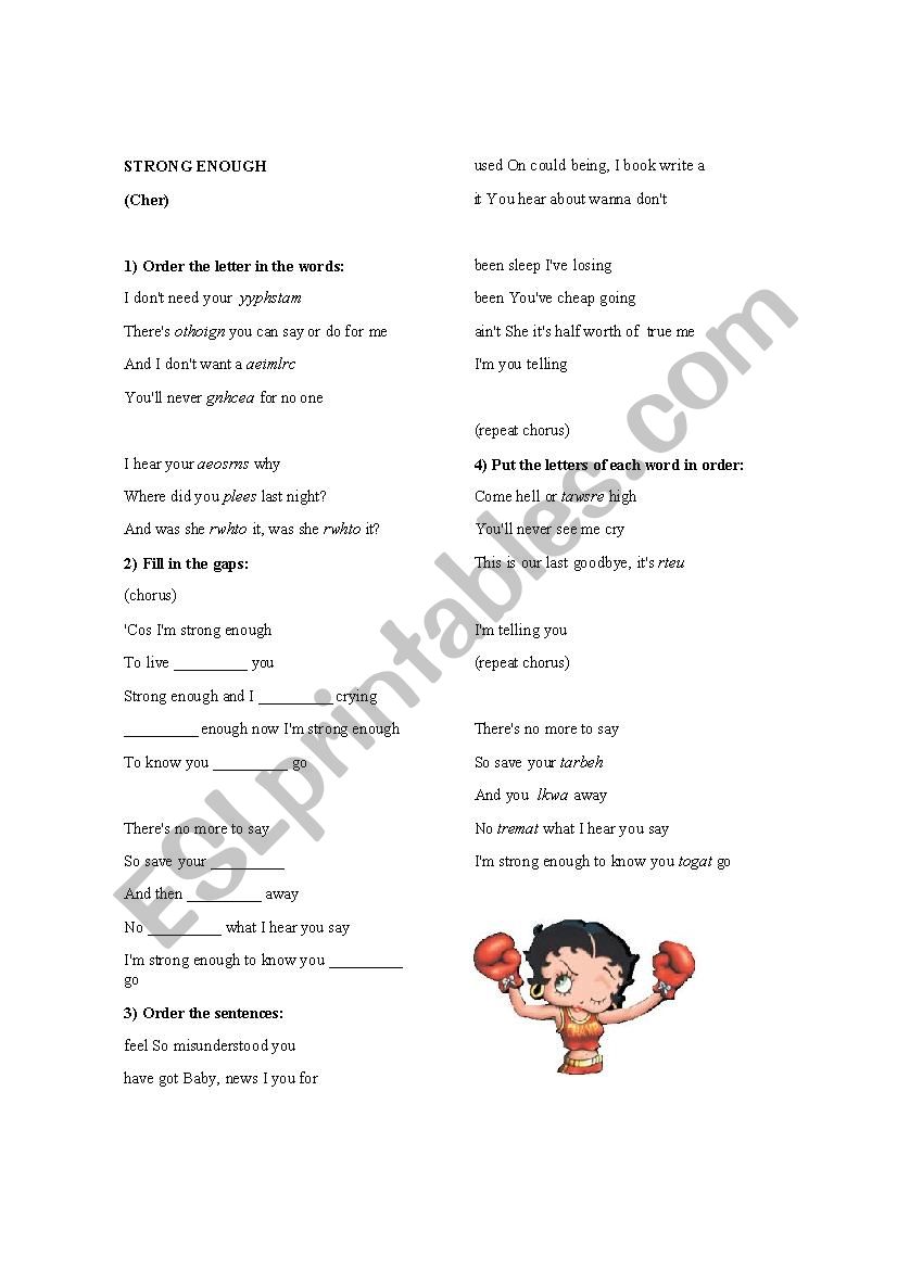 Strong Enough-Cher worksheet