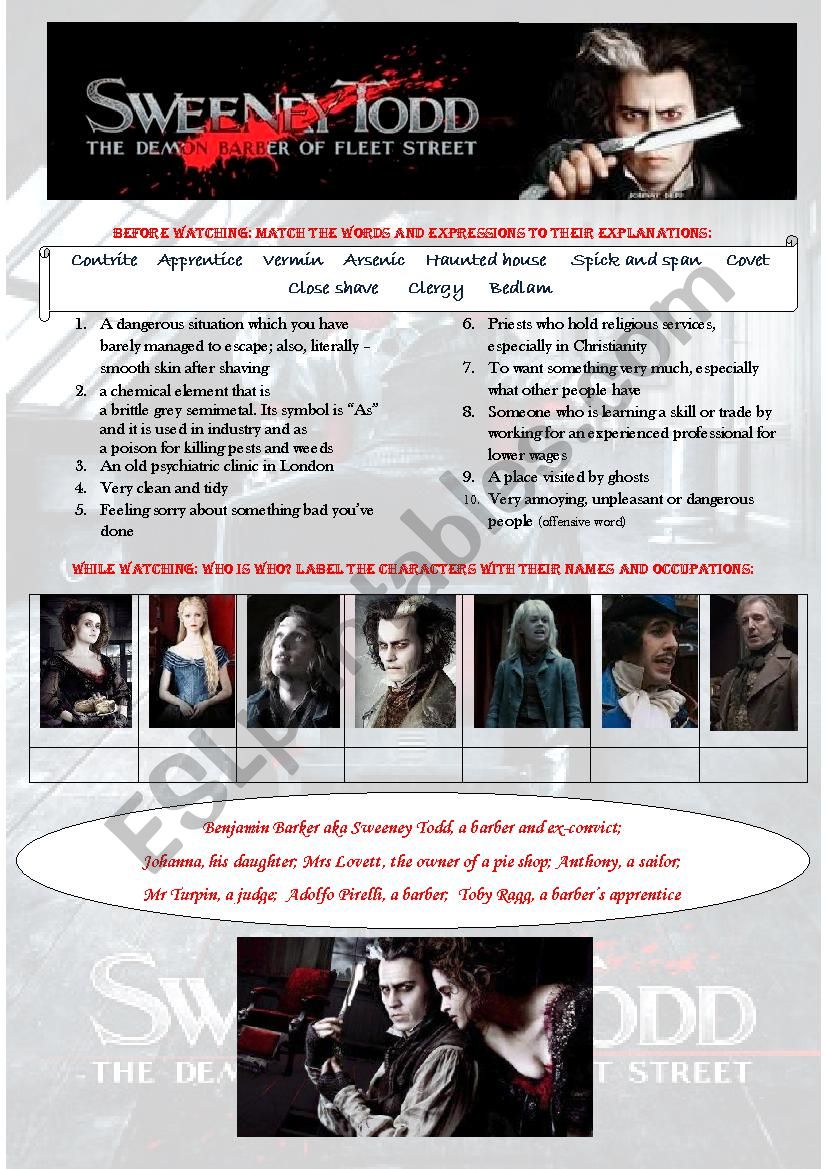 SWEENEY TODD full movie worksheet