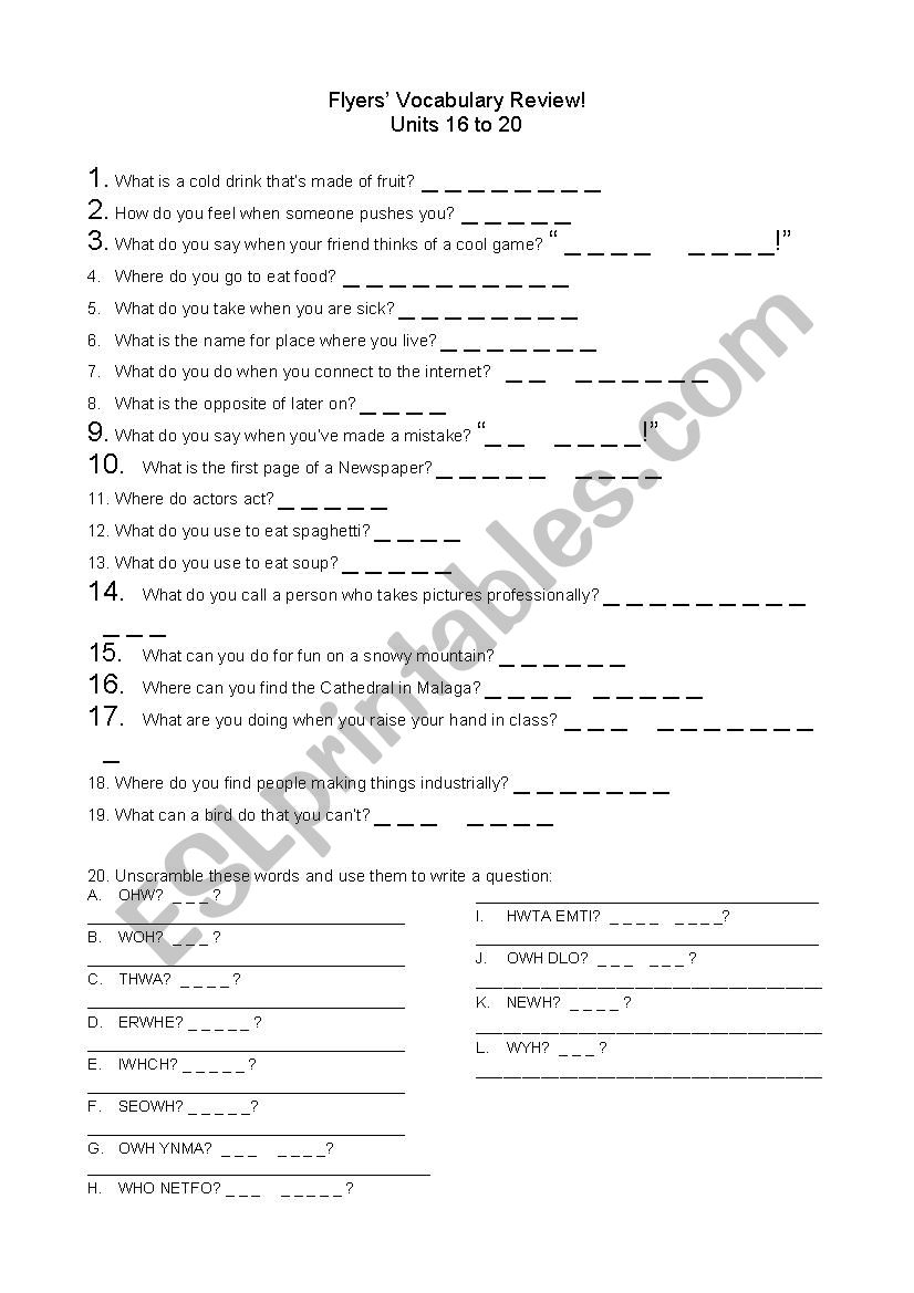 Flyers Vocabulary worksheet