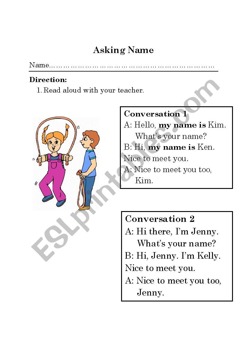 Asking Name worksheet