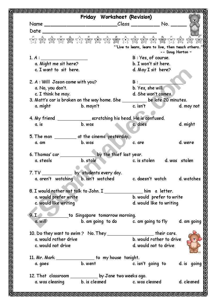 Grammar Revision worksheet