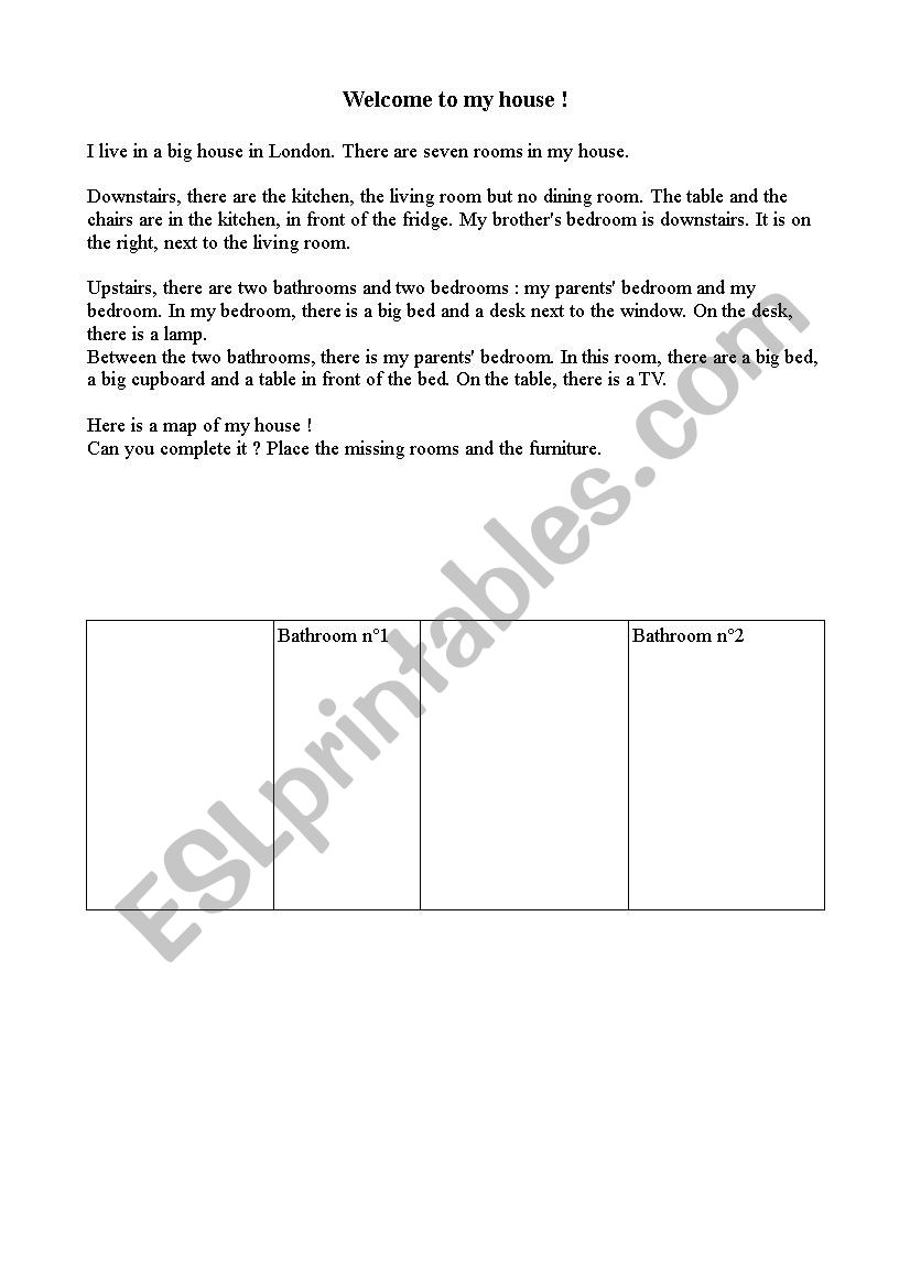 Placing rooms in a house worksheet