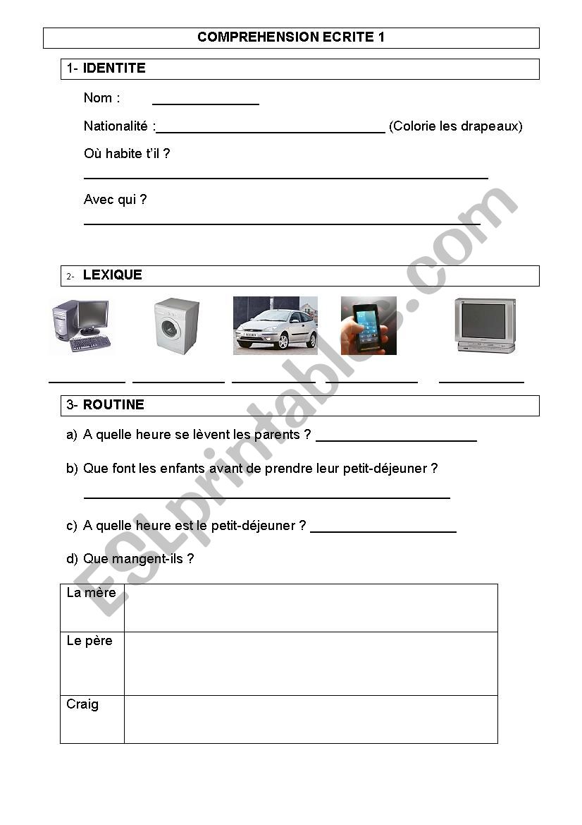 CE Daily Routine worksheet
