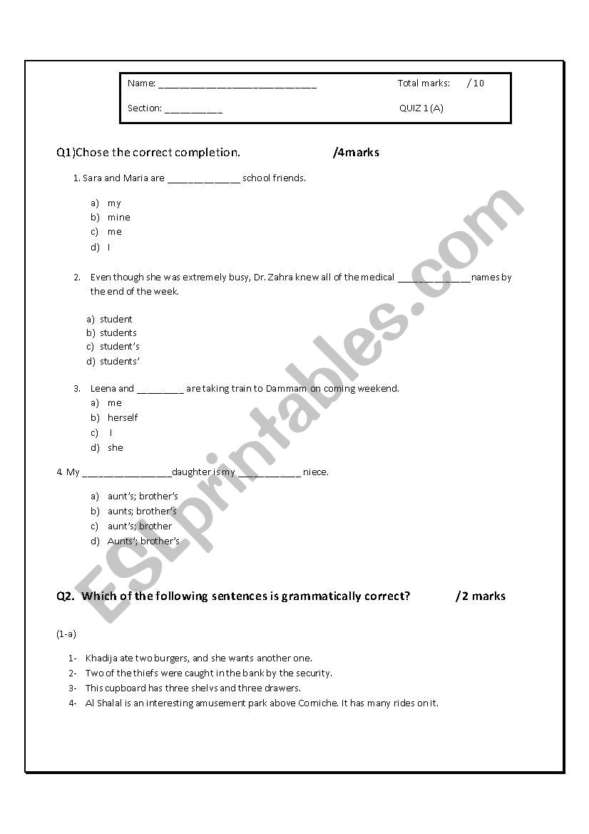 Quiz  worksheet