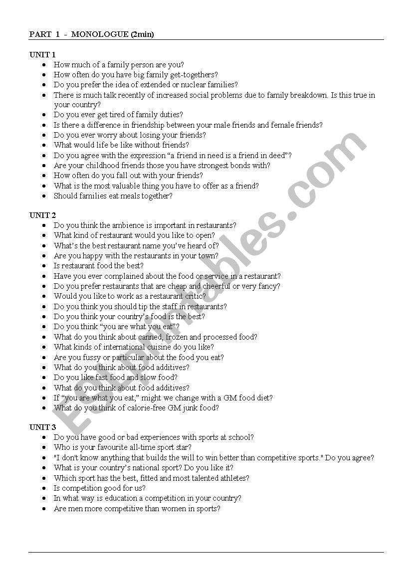 Pearson Test Of English Level C1 / SPOKEN: Monologue and Discussion